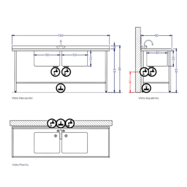 MEDIDAS Lavafondo 2 Tazas Acero Inoxidable 190 cm TIERRAS BAJAS MEDIDAS Lavafondo 2 Tazas Acero Inoxidable 190 cm TIERRAS BAJAS