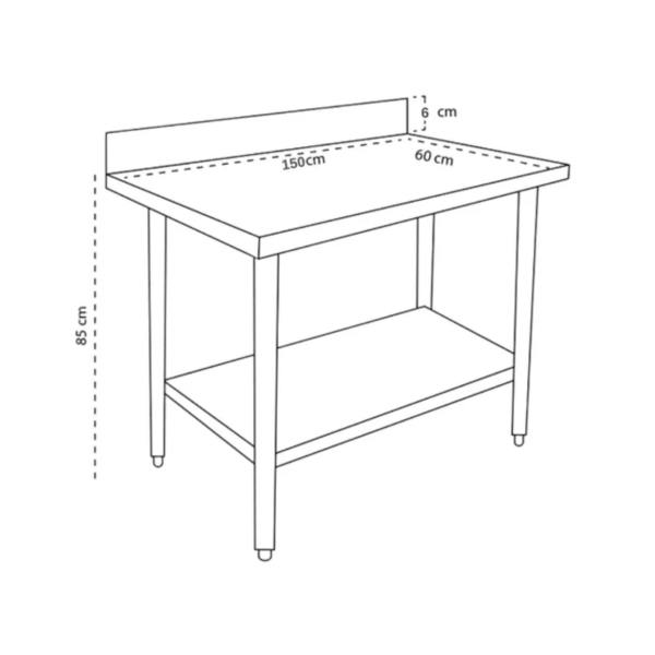 MEDIDAS Mesón Mural de Acero Inoxidable 150 cm ITA
