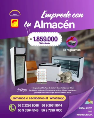 💡 ¡Transforma tu idea en negocio rentable! Combos listos para emprender desde $1.569.000 IVA incluido 😍 Panadería, pastelería, carnicería, heladería o minimarket — tú eliges 💪 ✅ Equipos certificados ✅ 6 cuotas sin intereses con tu tarjeta de crédito. ✅ Despacho gratis en Independencia, Santiago, Estación Central, Cerro Navia, Renca y Quinta Normal. 📲 Escríbenos al WhatsApp y empieza hoy tu historia emprendedora 🚀 #Frigonor #MundoGastronómico #EmprendedoresChile #NegociosQueCrecen